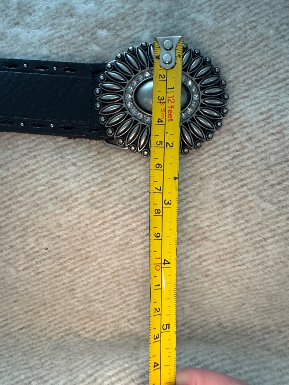 FOSSIL Black Leather Antique Gold Tone Embellished Buckle L Large $75 EUC KL - Picture 9 of 13